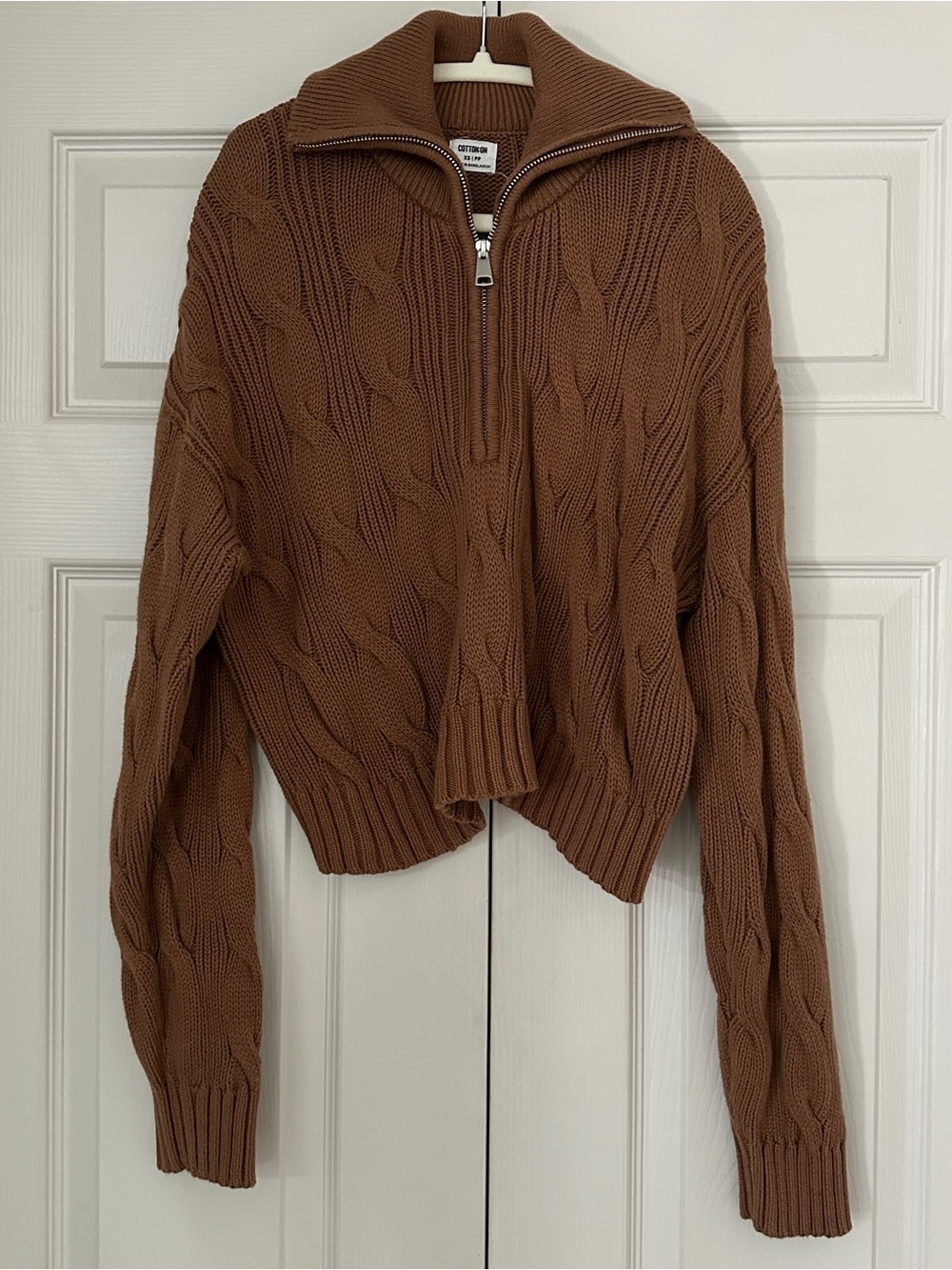 NWOT Cotton On Cable Knit Half-Zip Cotton Sweater - Brown